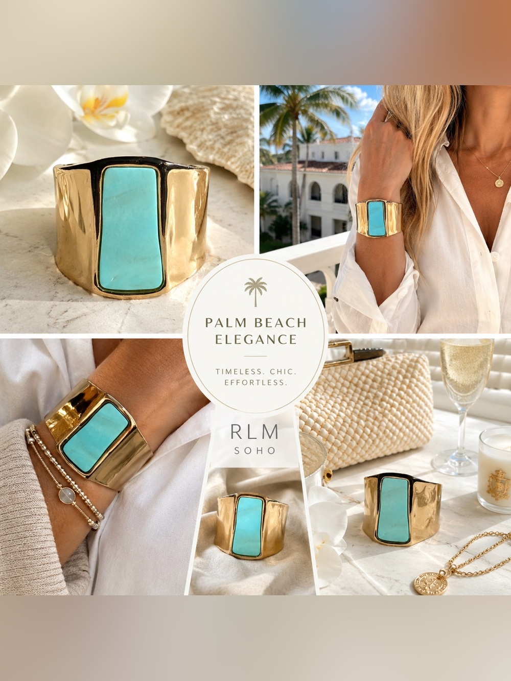 Gold Cuff Bracelet with Turquoise Inlay